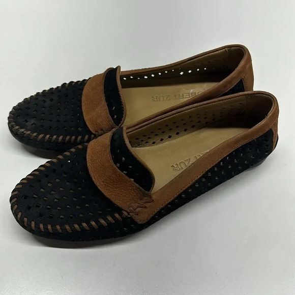 Robert Zur Penny Loafers Slip On Driving Moccasins Shoes Suede Black Tan US 8.5 - Picture 6 of 11